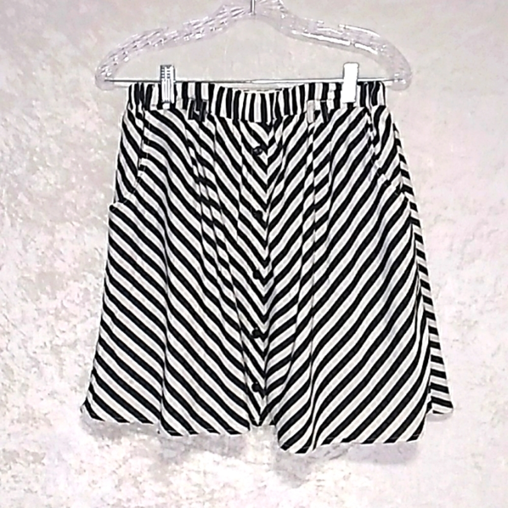 PAISLEY & IVY Skirt Womens S Black White‎ Stripes A-line Button Front Lined